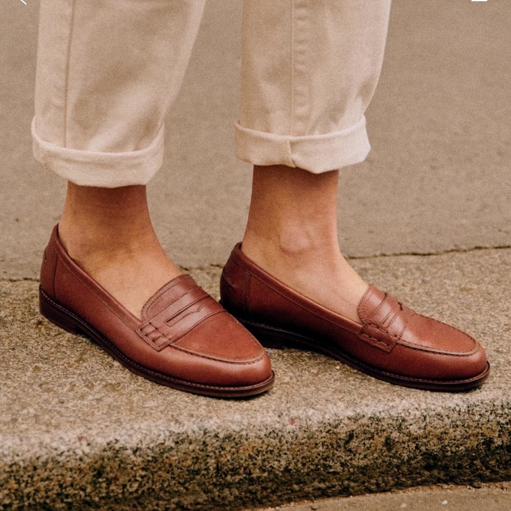 Sezane Brown Leather Flats with Classic Penny Loafer Design (NWT)